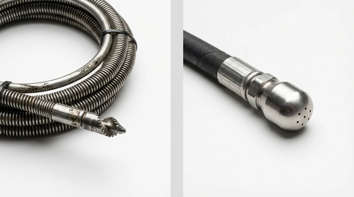 Drain snake cable and hydro jetting nozzle used for drain cleaning in Clayton, NY