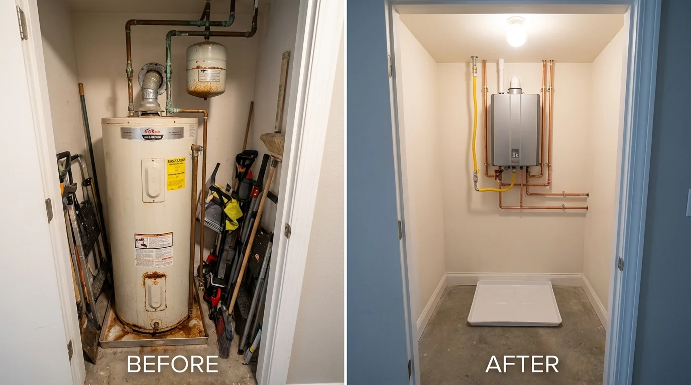 Tank water heater versus wall-mounted tankless unit comparison for Clayton, NY homeowners
